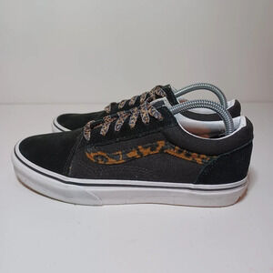 VANS OFF THE WALL OLD SKOOL GIRLS KIDS BLACK CHETAH SUEDE SKATER SHOES SIZE 5 KI